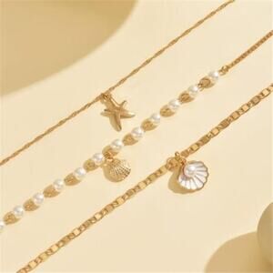 Seashell Necklace for Beach Dresses Layered Pearl Starfish Pendant Gift for Her